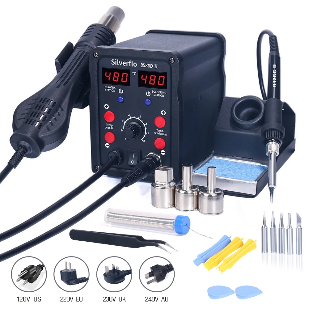 Silverflo 8586D Lötstation 2 I – Smd Rework Station Hot Air Soldering 2 In 1 Bewertung und Preis